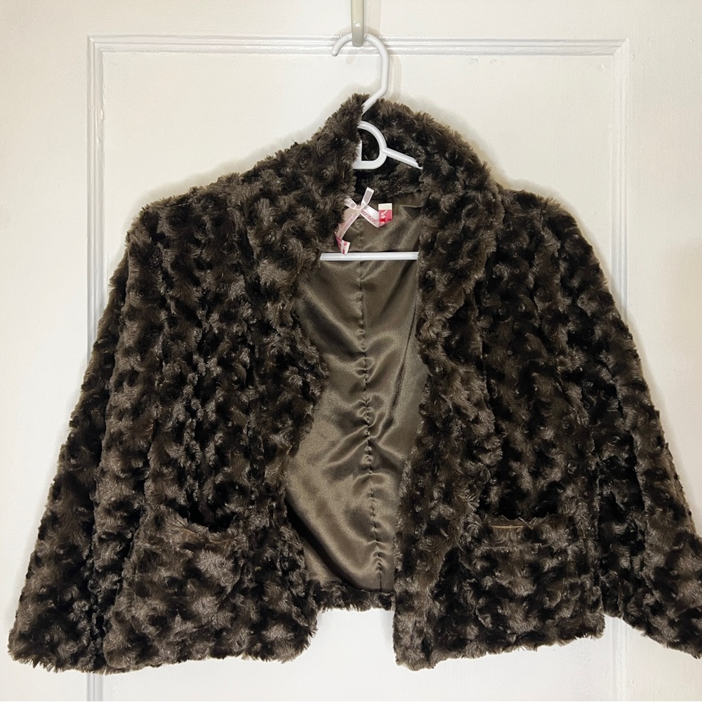 Faux Fur Crop Forest Green Teddy Jacket